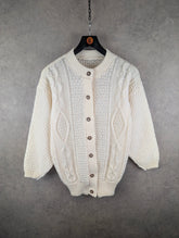 Vintage Hand Knitted Jumper Womens L Large Aran Cream Cardigan